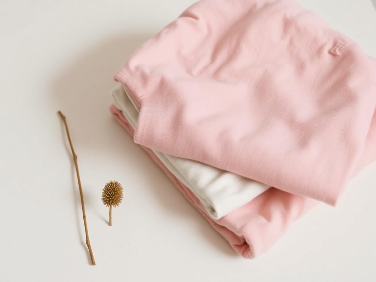 Folded modest clothing in soft neutral tones